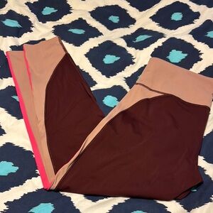 Athleta Colorblock Leggings in Burgundy, Blush & Pink Trim